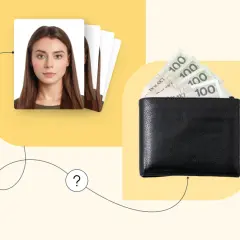 Zastanawiasz się, ile kosztuje zdjęcie do dowodu u fotografa? Na zdjęciu widać stos banknotów 100 zł w portfelu i zdjęcie kobiety.